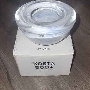 Kosta Boda Swirl Glass Hurricane  in Clear and White